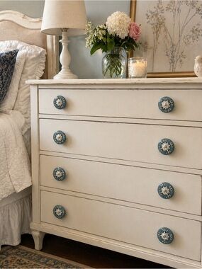 Ceramic Floral Drawer Knobs 8 Pc Set Blue White Vintage Cottagecore Shabby Chic